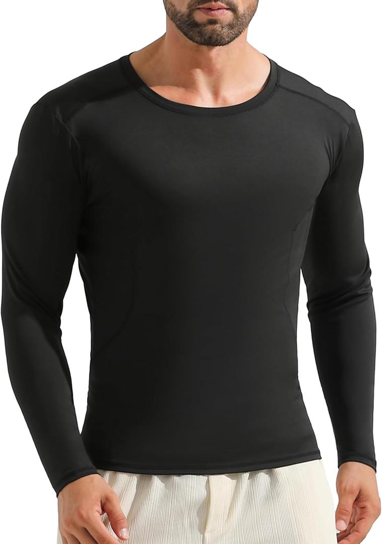 Angel season Men's Rash Guard Shirts UPF 50+ Long Sleeve Swim Shirts Quick Dry UV Sun Protection Lightweight (Medium, Black1)