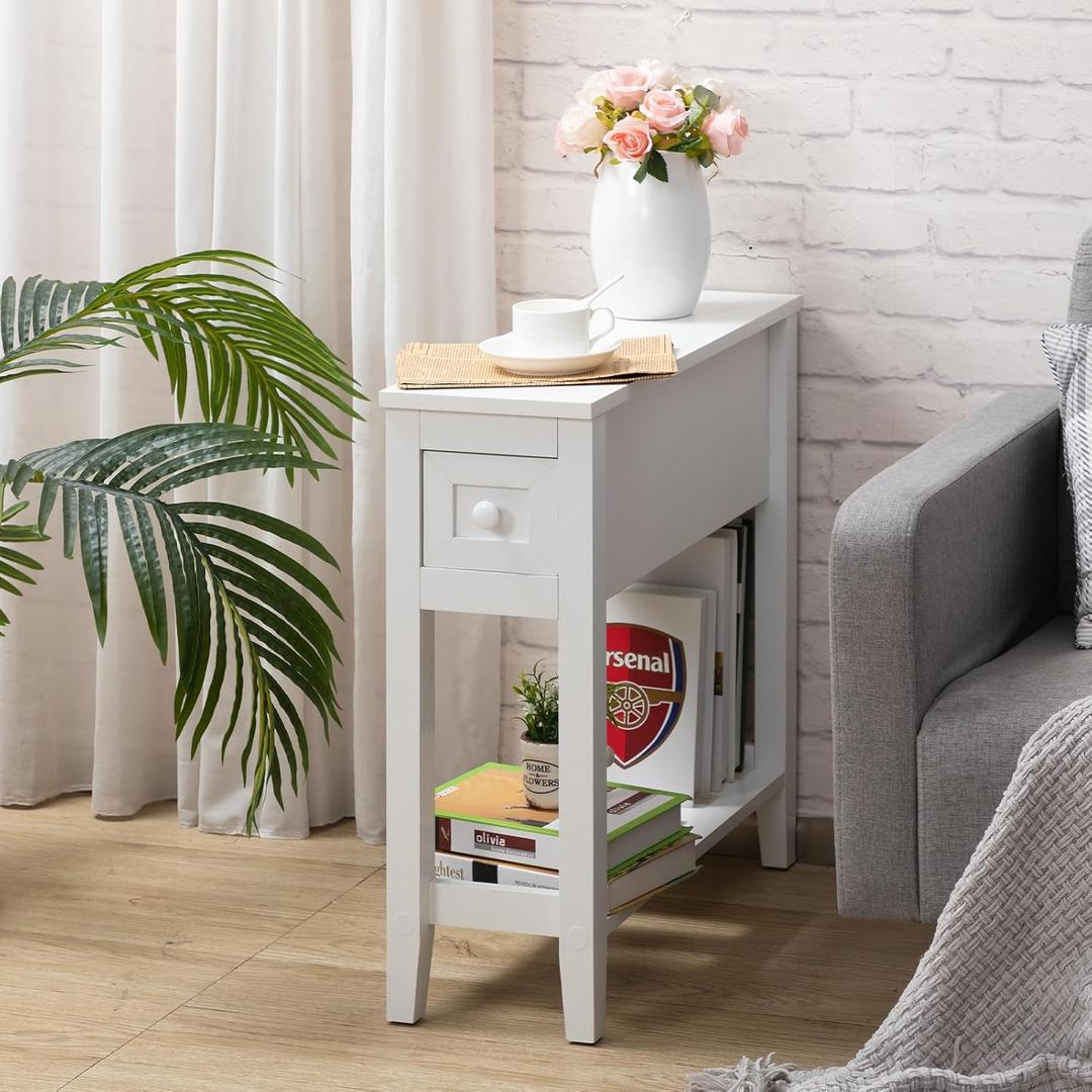 Narrow Side Table for Small Spaces, White, Set of 1, 24" L x 8.5" W x 24" H