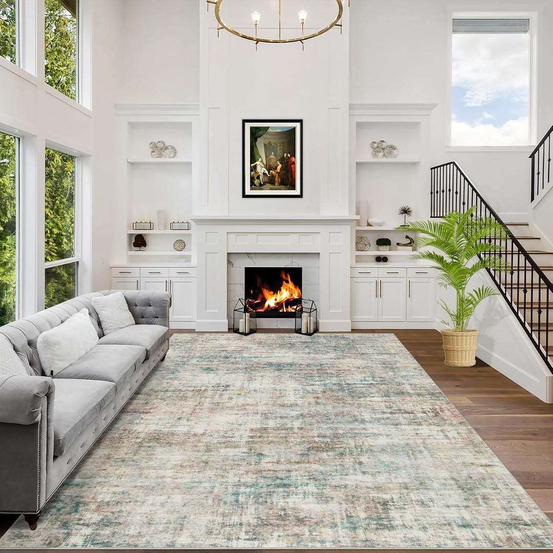 8x10 Area Rugs Washable Rug: Large Modern Abstract Living Room Rug Soft Anti-Skid Thin Carpet Indoor Floor Non-Shedding Carpets for Bedroom Dining Room Farmhouse Nursery Home Office Multi