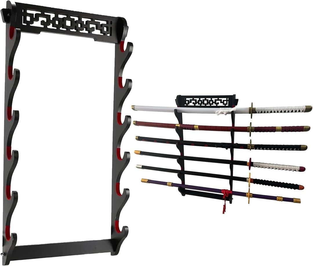 Sword Holder Katana Wall Mount - 6 Tier Samurai Sword Display Rack Wand Wakizashi Tanto Wall Hanger Sword Rack Sword Stand Display