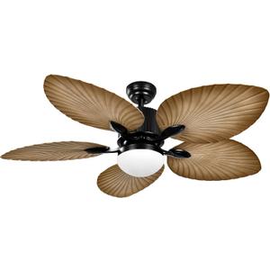 YITAHOME Tropical Ceiling Fan with LED Light and Remote, 52 Inch Palm Leaf Fan for Patio with Memory Function, 5 Leaf Blades, Reversible DC Quiet Motor, for Porch, Farmhouse, Indoor (Light wood grain)