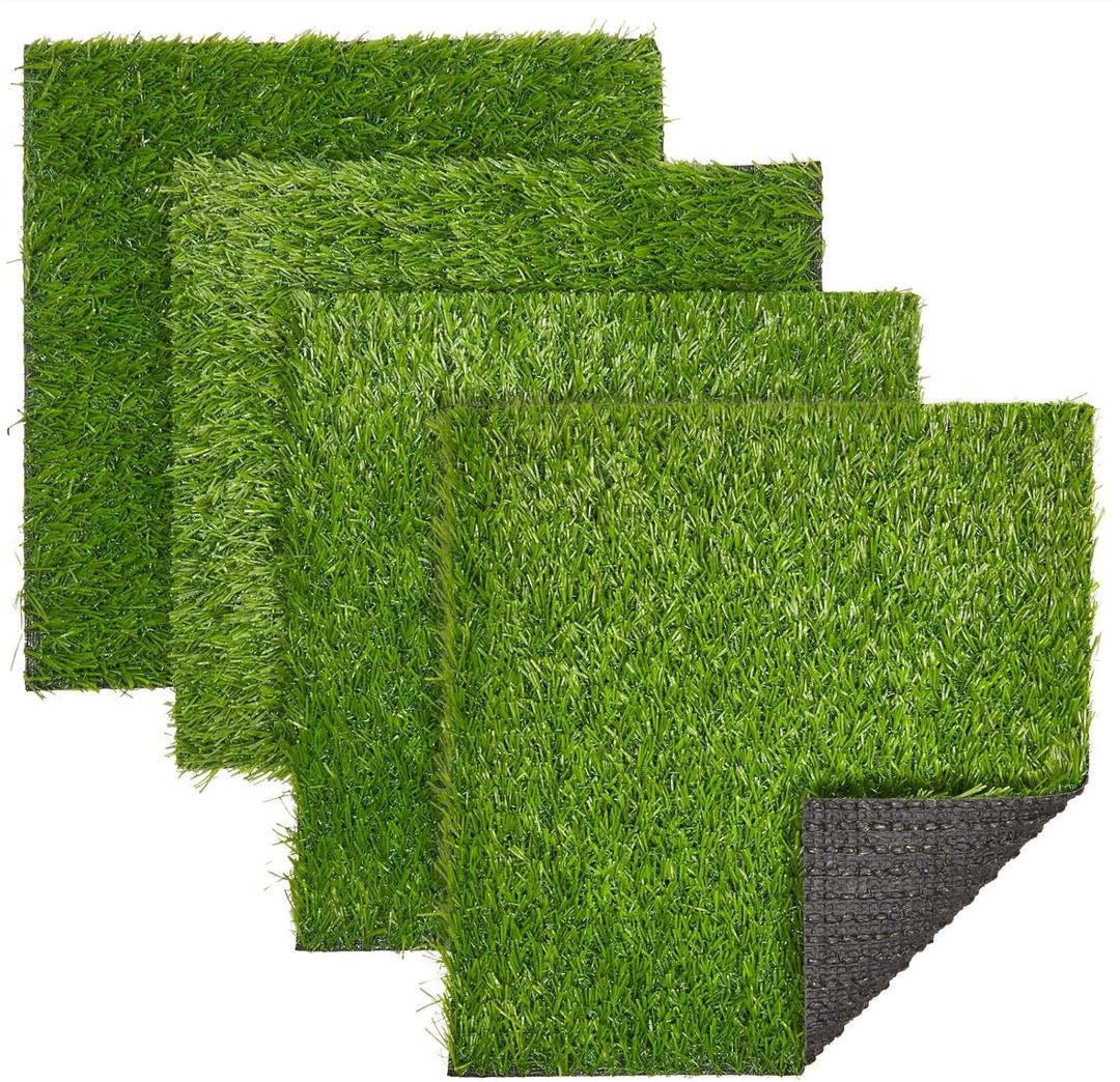 Juvale 4-Pack Non-Slip Artificial Grass Tiles for Indoor & Outdoor Use | 12x12-0.25 in Thick Mats | Easy to Clean & Durable, Soft Like Natural Lawn | Safe for Kids & Pets | Patio, Floor & Wall Decor