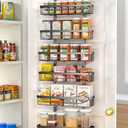 Moforoco 6 Tier Over the Door Food Storage Cabinet Organizer Black Hanging Kitchen Basket Organizer Wall Mounted Spice Rack Rear Cabinet Door Spice Rack Bathroom Home Bedroom Organizer (Black, 6-Tier)