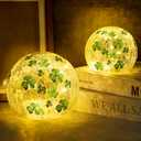 VICAMB [Timer] 2PCS St Patricks Day Decoration,3.94"&3.15" Lighted Glass Ball Tabletop Decor with Timer,Crackle Glass Globe Ball,Decorative Balls Orb Table Lamps for Home Party Centerpiece Decor