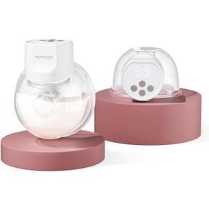Momcozy Wearable Electric Breast Pump  Portable, Wireless, Adjustable Suction, Soft DoubleFit Flanges, Smart Display (24mm, 2-Pack, Light White)