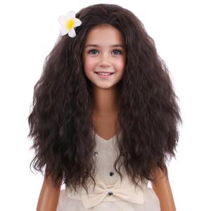 Brown Wig for Kids Girls Long Curly Wavy Brown Wig Dark Brown Child Wigs Synthetic Wigs