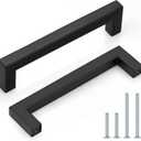 Probrico (5 Pack) Matte Black Square Cabinet Pulls Stainless Steel 5 Inch(128mm) Hole Center Drawer Handles Modern Kitchen Cabinet Hardware