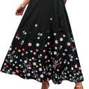 Women's Casual Elastic High Waisted Maxi Summer Skirt Tie Front A Line Floral Trendy Flowy Long Skirts with Pockets (Black, XL)