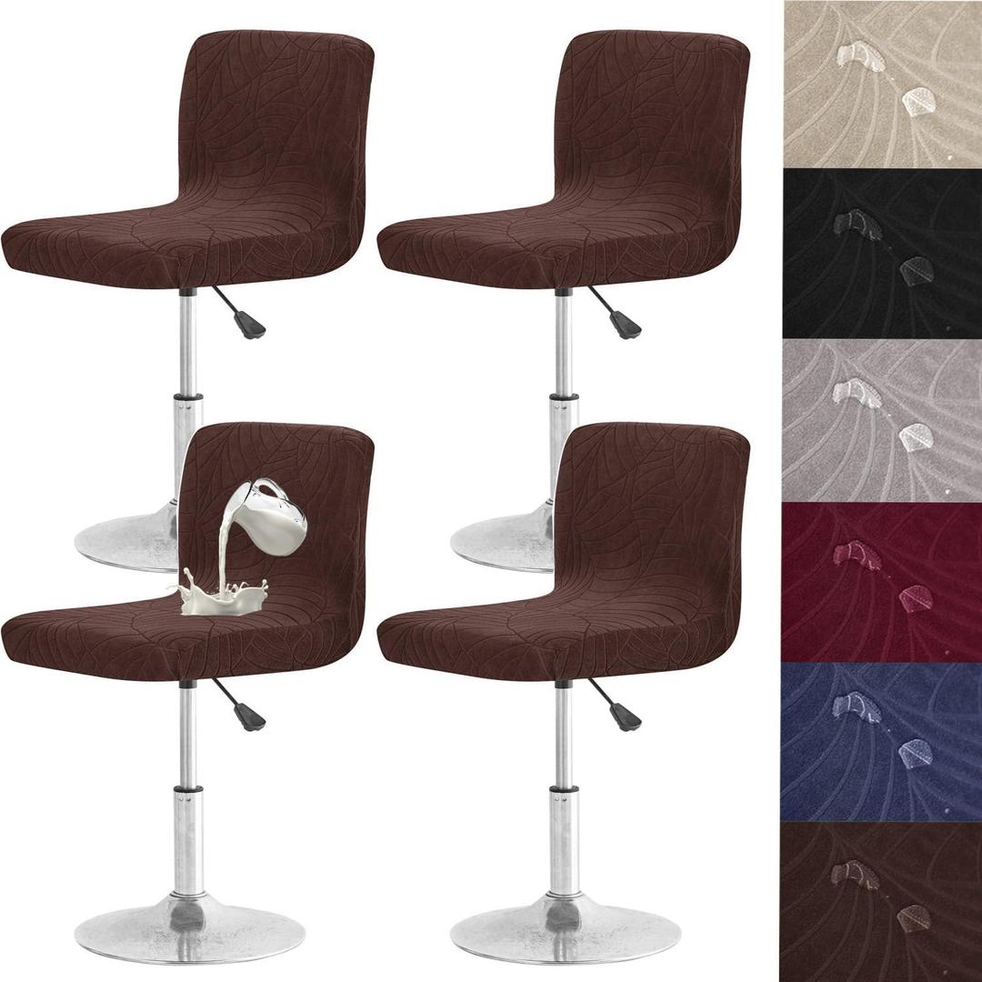 HFCNMY Bar Stool Chair Covers,Stretch Water Repellen Bar Stool Covers with Backs Jacquard Bar Chair Covers Washable Swivel Chair Slipcovers with Back 4 Pack Coffee