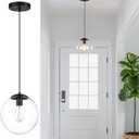 KoKo&Yukina 6-inch mini Modern Globe Pendant Light Clear Glass with Black Finish Contemporary Mid Century Adjustable Hanging Light Fixture for Living Room Bedroom Kitchen Island (Bulb Incl.)