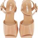 Women's Short Chunky Block Heels Strappy Heel Sandals with Square Toe Casual Dress Shoes (8, Peep-toe Beige)