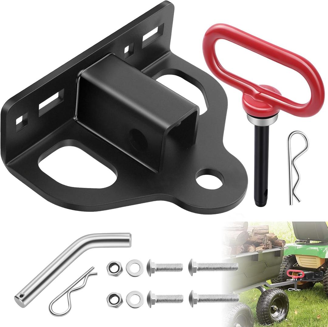 Zero Turn Lawn Mower Hitch with 1-1/4" Receiver, 6mm Thick Heavy Duty Bolt On Trailer Hitch Receivers with Chain Slot, 1/2 inch Magnetic Trailer Hitch Pin & 5/8" Hitch Pin & Clips