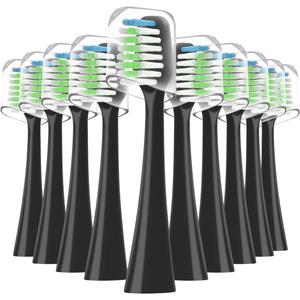 Compatible with Waterpik Complete Care 9.0 (CC-01), 5.0 (WP-862) Sonic Electric Toothbrush Replacement Brush Heads STRB-10WB, Soft Bristle, 10 Pack (Black)