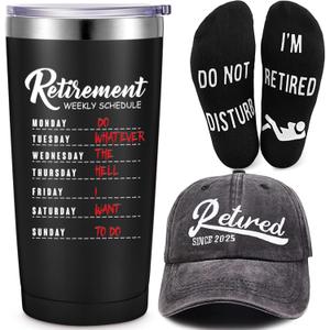Sieral Retirement Gift Set for Men Guys Retired Gifts Include Tumbler Baseball Cap Socks Keychain with Gift Set, Adventure