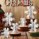 Bucherry 12 Pcs Wooden Snowflake Table Decor 3D Snowflake Tabletop Signs and Centerpiece for Christmas Xmas Winter Wonderland Decorations Home Party (White)