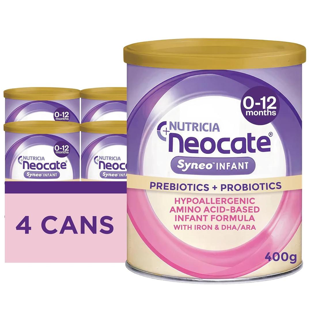 Neocate Syneo Infant - Hypoallergenic, Dairy-free, Amino Acid-Based Baby Formula with Prebiotic Fiber, Probiotics & DHA/ARA - Food Allergy-Friendly Formula - 14.1 oz (Pack of 4), Best by  March 25/2027