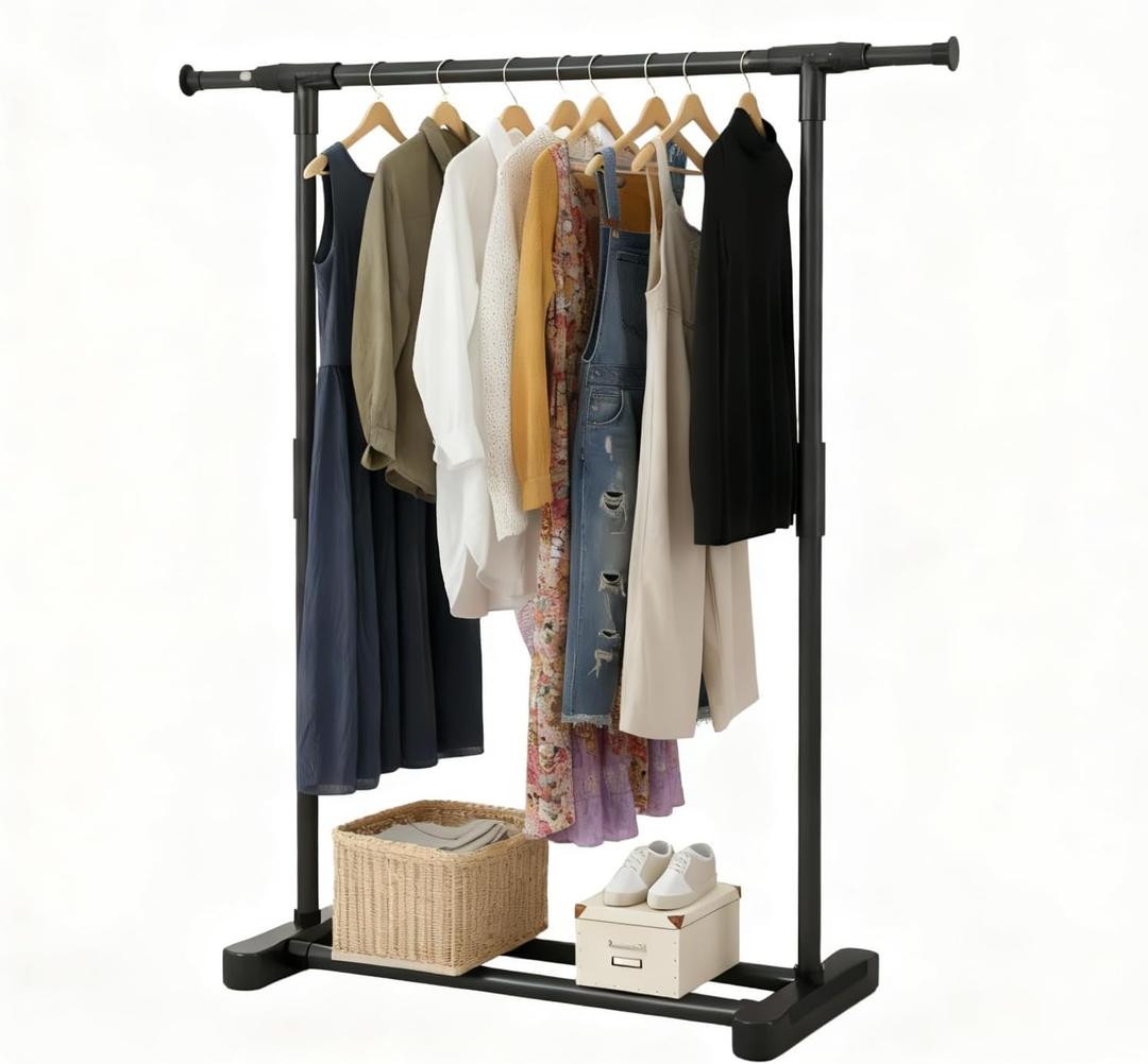Clothes Rack for Hanging Clothes, Metal Portable Garment Rack with Bottom Storage Shelf, Metal Portable Wardrobe Rack for Coats, Jackets, Shirts, Dress