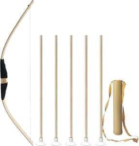 Safe Children's Wooden Bow and Arrow 丨 Train Play Wood Bow and Arrow Set There are 5 Arrows in The Wooden Quiver for Kids Gift