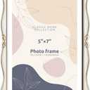 Metal Bow Picture Frame 5x7 Photo Frames with High Definition Glass Front Gift Ideas Tabletop Home Decorative, Gold & White
