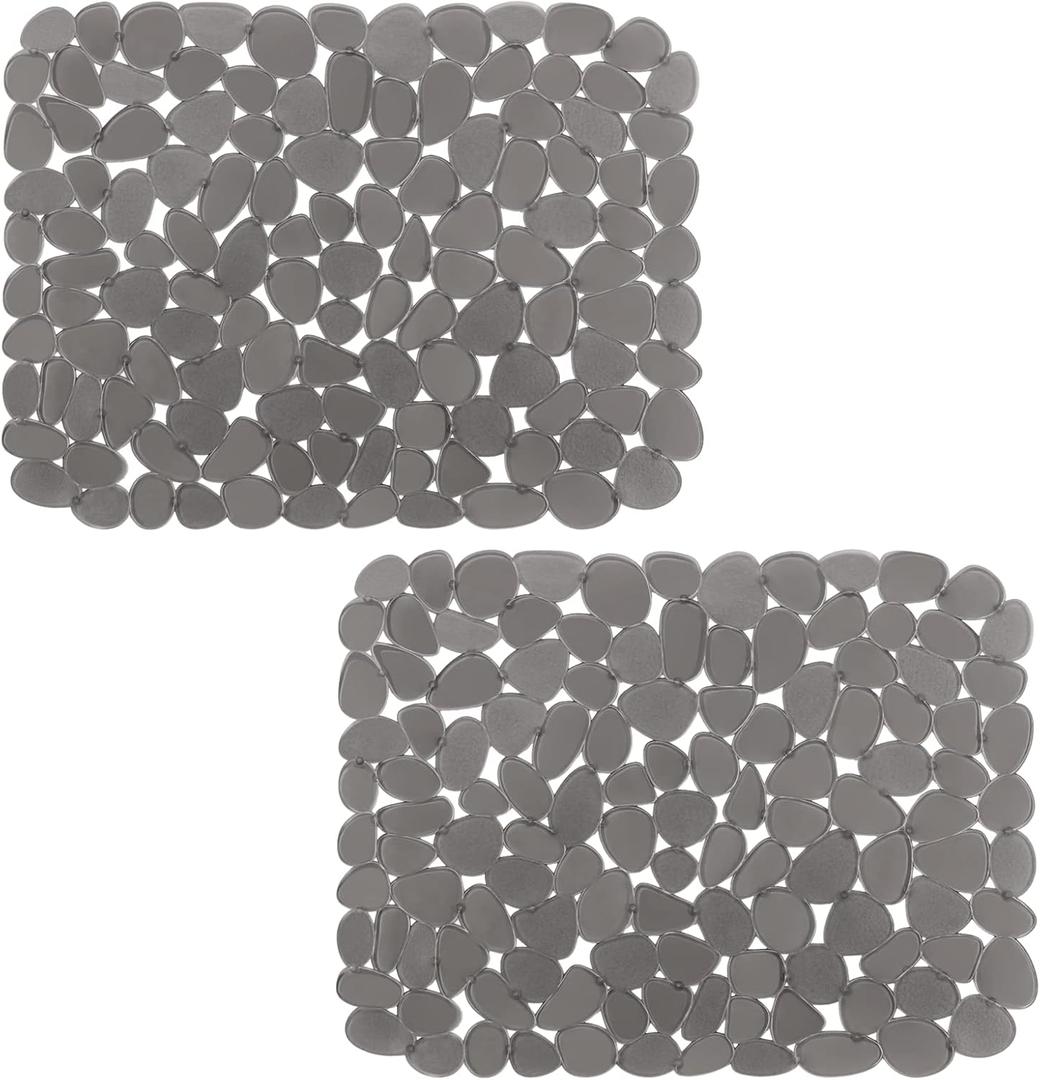 Bligli Pebble Sink Mat for Stainless Steel/Ceramic Sinks, 2 Pack PVC Sink Protectors Mats for Bottom of Kitchen Sink, Dish Drying Mat for Dishes and Glassware, 15.7 x 11.8 inch, Grey (Gray)
