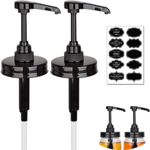 2 Pack Mason Jar Syrup Dispenser Pump Lids, Coffee Syrup Dispensers for Regular Mouth Mason Jars with Rust Proof Plastic Pumps and lids, Kitchen Food Grade Honey Dispenser Pump, Black