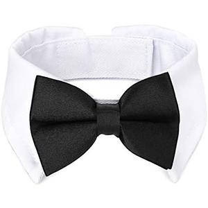 Segarty Black Bow Tie Dog Collar, Cute Tux Bowtie with Handcrafted Adjustable White Collar Formal Pet Cats Puppies Necktie for Small Boys Wedding/Birthday Gift