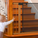 Metal Mesh Baby Gate with Wood Pattern, Extra Wide Easy Install Pressure Mounted Dog Gate for Stairs Bedroom Auto Close Pet Gate for Doorways