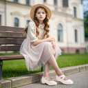 PANDANINJIA Girls Dress Shoes Ballet Flats Mary Jane Elastic Cross Strap Little Big Kid Low Heels Flower Girl Shoes (Ivory)