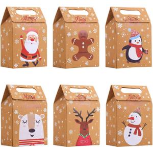 STEFORD Christmas Kraft Paper Gift Boxes,24PCS Christmas Candy Gift Treat Bags for Xmas Party Supplies