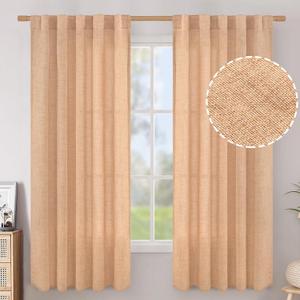 BGment Peach Linen Curtains 63 Inch Length for Living Room - Rod Pocket Light Filtering Drapes Semi Sheer Privacy Spring Decorativefor Bedroom Window Back Tab, 2 Panels, 42 Inch Wide Each Panel