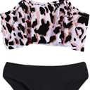 Arshiner Girls Swimsuit Two Pieces Bikini Set Ruffle Bathing Suits Flounced Tankini Swimwear (11-12 Years, Pat8)