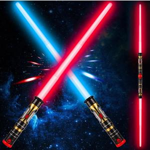 2 Pack Light up Sword Saber with FX Sounds (Motion-Sensitive) and Retractable Handle, 2-in-1 Dual Saber 3 Colors Led Glow in the Dark Dueling Sword for Kid Adult, Galaxy War Party, Halloween Cosplay