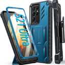FNTCASE for Samsung Galaxy S21-Ultra Case: Military Shockproof Protective Phone Cover with Belt-Clip Holster & Kickstand, Drop Proof Heavy Duty Rugged Cases for S21Ultra 5G-Blue