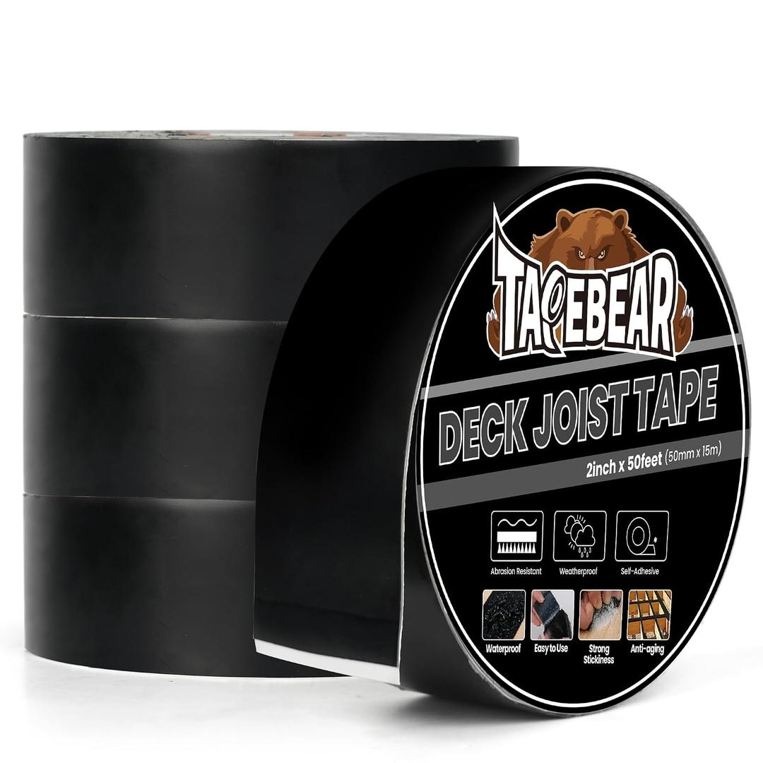 TAPEBEAR Joist Tape 2"50', Deck Joist Tape Butyl Sealant Joist Flashing Tape for Decking, Waterproof Anti-Corrosion Weather Resistant Tape for Wood Decks Beams Rim, Roof, 4Rolls