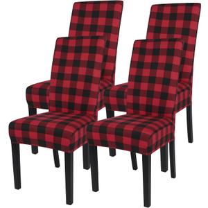 SearchI Christmas Chair Covers Set of 4, Stretch Xmas Kitchen Chair Cover Removable Washable Holiday Parsons Chair Slipcovers for Dining Room, Christmas Decoration, Ceremony (Black/Red Plaid)