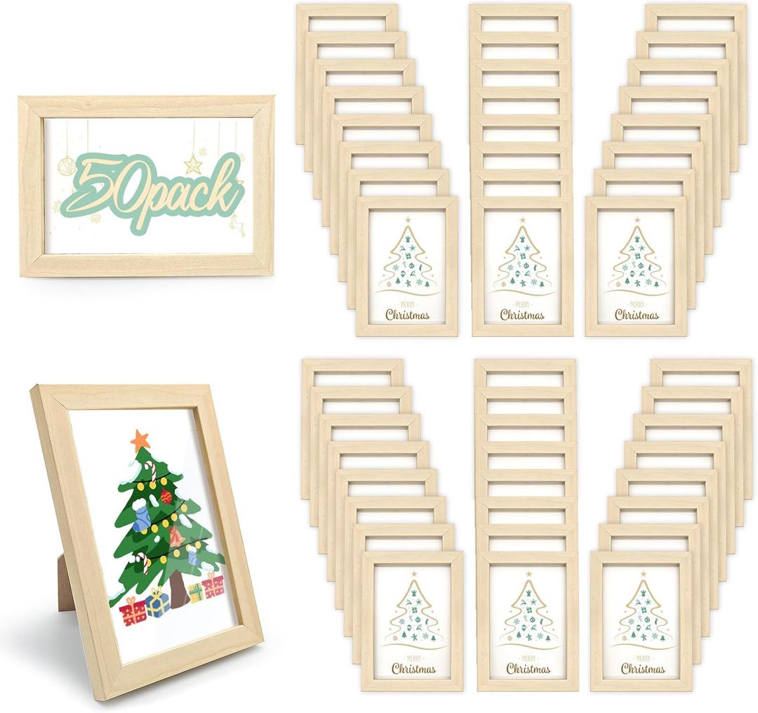 YOUKE OLA Set of 50 Picture Frame Bulk Photo Frames Wall Mounting Simple Photo Frames Multi Picture Frames for Wall or Tabletop, 4X6 Inch Natural