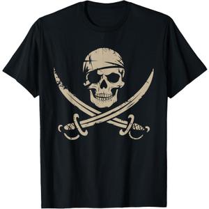 Pirate Skull and Crossbones Skeleton Halloween for Kids Boys T-Shirt, M