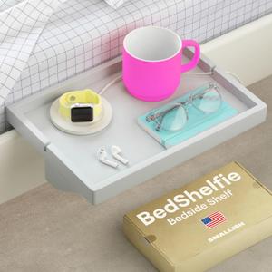 Ronlap Bedside Shelf for Dorm Room Bunk Bed & Top Bunk, College Dorm Room Essentials, Bedside Caddy, Clip on Floating Tray, Bed Side Table Storage, Loft Nightstand Decor - Dorm Essential, Grey