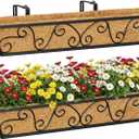 Y&M 30 Inch Window Deck with Coco Liner, Fence Metal Hanging Flower Planter Window Basket Deck Railing Planter Boxes for Outdoor Garden Lawn-Butterfly, 2pcs