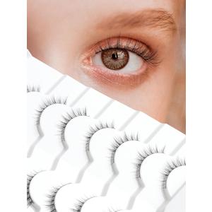 Natural Lashes Wispy Eyelashes Natural Look Short Lashes Pack 12mm Eyelashes C Curl False Lashes Thinner Band 3D Volume Fake Eyelashes 7 Pair Siligli