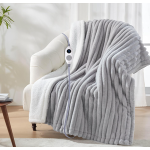 Westinghouse Electric Blanket Heated Throw, Super Cozy Luxury Faux Fur & Sherpa with 6 Heating Levels & 2-10 Hours Auto Off, Fast Heating & Overheat Protection, 50x60 Inch, Light Grey
