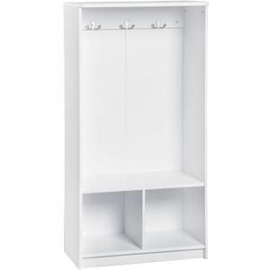 ClosetMaid KidSpace Wood Storage Locker, 2 Cubby Cube Compartments, Open Storage, 3 Hooks, for Coats, Backpacks, Jackets, White Finish