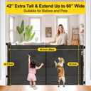 Reinforced 42 Extra Tall Retractable Baby Gates with Rods, Extends up to 60 Wide, Tall Retractable Dog Gate for Doorways Prevent Crawling Through Mesh Pet Gate Indoor Outdoor, Black