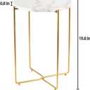 Real Marble Side Table, No Assembly Required Round End Table for Living Room, 15" Modern Small Accent Bedside Table with Gold Metal Legs, Waterproof Nightstand for Sofa, Bedroom, White, Large