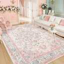 CAPALOCA Machine Washable Rugs Nursery Rug 6x9 Cute Girl Non Slip Low Pile Water Repellent Soft Print Pattern for Bedroom Indoor Decor Kids Playroom Pink Teal