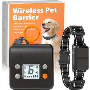 Wireless Pet Barrier - Rechargeable Indoor Barrier with 6 Adjustable Range Radius up to 7 ft, 6 Adjustable Safe Static Intensity, Electric Fence System for Dogs with Hook(Black)