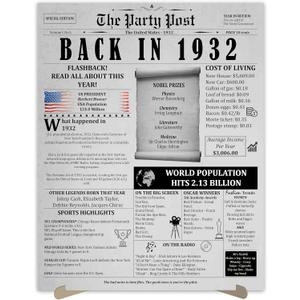 93rd Birthday Party Decorations Poster - 93 Years Ago Anniversary Card for Women and Men. Back In 1932 Home Decor Supplies for Her or Him Turning 93 Years Old. 11 x 14 In Birthday Retro Card