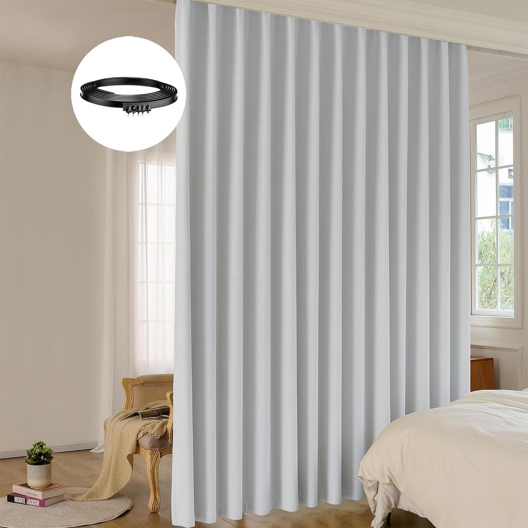 Room Divider Curtain Sets with Bendable Ceiling Track, 95% Blackout Total Privacy Ceiling Track Curtains Floor to Curtains Track Kits 10 ft Wide x 7 ft Tall, Grey, 1 Panel