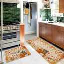 Baccessor Pumpkin Fall Kitchen Mats Set of 2, Pumpkin Floral Leaves Kitchen Rugs for Floor Low-Profile Farmhouse Fall Thanksgiving Home Decor 17x29 and 17x47 Inch