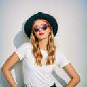 Black Fedora Hats Red Heart Sunglasses Costume for Women and Men, Fashion Flat Wide Brim Round Hats
